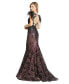 Фото #2 товара Women's Women's Embellished Feather Cap Sleeve Illusion Neck Trumpet Gown