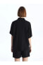 Фото #10 товара LCW Vision Düz Kısa Kollu Oversize Keten Karışımlı Kadın Gömlek