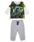 Baby Boys Cotton Jersey All Over Print Faux Twofer Top and French Terry Joggers, 2 Piece Set