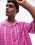 Фото #1 товара Topman short sleeve broderie holiday shirt in washed pink