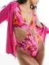 Фото #5 товара South Beach cut out marble print swimsuit in bright pink abstract print