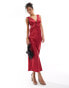 Miss Selfridge satin lace trim maxi dress in wine red