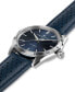 Women's Swiss Automatic Jazzmaster Performer Blue Leather Strap Watch 38mm