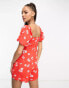 Фото #2 товара ASOS DESIGN milkmaid playsuit in red daisy print