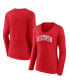 ფოტო #1 პროდუქტის Women's Red Wisconsin Badgers Basic Arch Long Sleeve V-Neck T-shirt