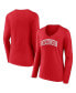 ფოტო #1 პროდუქტის Women's Red Wisconsin Badgers Basic Arch Long Sleeve V-Neck T-shirt