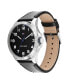 ფოტო #2 პროდუქტის Men's Black Leather Strap Watch 44mm