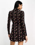 ASOS DESIGN long sleeve collared mini wrap dress in black ditsy print