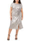Фото #1 товара Plus Size Metallic Ruched Midi Dress