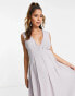 TFNC Maternity Bridesmaid chiffon v front maxi dress with pleated skirt in grey