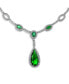 Green Simulated Emerald Halo AAA CZ Pear Shaped Large Teardrop Y Fashion Statement Necklace For Women Prom Rhodium Plated Brass