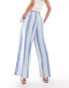 ONLY Petite wide leg linen trousers in blue & white stripe Белый, XXS - EU 32 - фото #5