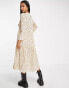 Фото #4 товара ASOS DESIGN Petite long sleeve tiered smock midi dress in beige spot print