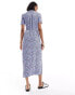 Vero Moda Tall maxi buttondown shirt dress in blue floral print