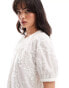 & Other Stories floral embroidered short sleeve blouse in white