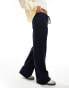 Mango elasticated pinstripe tie front trousers in navy