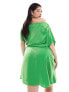 ASOS DESIGN Curve exclusive satin off shoulder mini dress in green 48 - фото #5