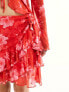 Something New X Chloe Frater mesh frill detail mini skirt co-ord in red washed floral Salsa, XS - фото #9