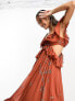 Фото #4 товара ASOS DESIGN scatter embellished ruffle off shoulder cut out midi dress in rust