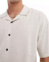 Threadbare linen mix revere collar shirt in stone