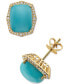 ფოტო #1 პროდუქტის EFFY® Turquoise (10x8mm) & Diamond (1/4 ct. t.w.) Stud Earrings in 14k Gold