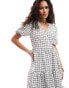 Фото #2 товара Monki wrap midi smock dress with tiered hem in white and black pane check