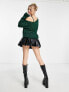 Фото #2 товара COLLUSION knitted off the shoulder jumper in green and black multi yarn