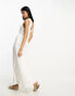 ASOS DESIGN crinkle v neck maxi smock dress with shirred waist in off white