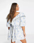 Фото #4 товара ASOS EDITION ruffle detail mini smock dress in blue floral jacquard