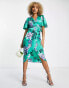 Liquorish satin wrap front midaxi dress in sage floral print