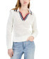 ფოტო #1 პროდუქტის Women's Cotton Collared V-Neck Mesh Sweater