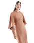 ASOS DESIGN satin batwing overlay detail bias maxi dress in mocha Коричневый, 40 - фото #2