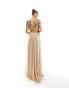 Virgos Lounge raina maxi dress in beige with gold embellishment