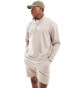 DTT half zip sweatshirt & jersey short set in stone