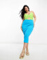 ASOS DESIGN Curve knitted maxi dress with twist front in colour block in lime & blue