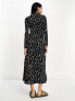 ASOS DESIGN long sleeve collared midi wrap dress in black floral ditsy print