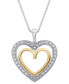 ფოტო #1 პროდუქტის Diamond Double Heart Halo 18" Pendant Necklace (1/4 ct. t.w.) in Sterling Silver & 14k Gold-Plate