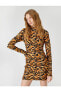 Фото #2 товара Платье женское Koton Mini Карандаш Леопард Узор Длинный Рукав