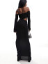 Фото #5 товара ASOS DESIGN long sleeve bardot maxi dress with side cut out detail in black