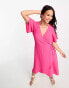 Фото #4 товара Vero Moda wrap midi dress with flutter sleeves in pink