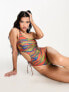 ASOS DESIGN one shoulder cut out swimsuit in heat map zebra print