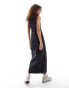 COLLUSION iconic buckle detail denim maxi dess in washed black