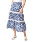 ფოტო #1 პროდუქტის Petite Linen-Blend Lace-Trim Tiered Pull-On Midi Skirt