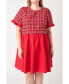 Фото #1 товара Plus Size Mixed Media Tweed Poplin Mini Dress