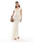 Fashionkilla super soft notch front cap sleeve maxi dress in cream