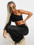 New Girl Order festival beach crochet one shoulder crop top co-ord in black