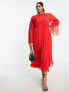 Фото #5 товара ASOS DESIGN Curve tie back fluted sleeve pleated midi dress in red