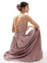 Фото #1 товара Glamorous drop waist square neck full skirt maxi dress in pink brown stripe