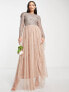 Фото #7 товара Maya Tall Bridesmaid long sleeve maxi tulle dress with tonal delicate sequin in muted blush