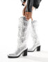 Public Desire Austine knee boot with western stitching in metallic silver